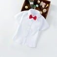 thumbnail image 1 of HAOTAGS School Uniform Chest Pocket Breathable Fabric for Boy with Cute Bow Tie Short Sleeve Button-Down Shirt Beige Size 2-3 Years, 1 of 5