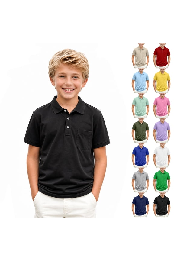 School Uniform Polo Shirt for Big Boys (2-15) Short Sleeve Turn-Down Collar Summer Top for Back-to-School Red Size 12