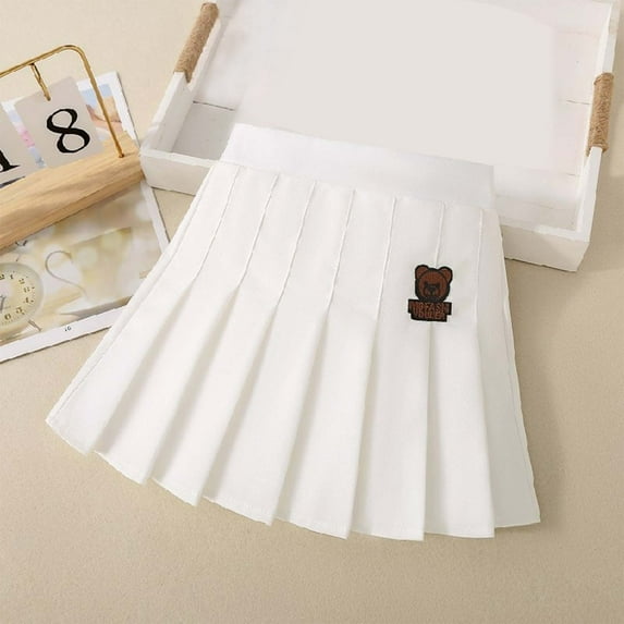 HAOTAGS School Uniforms Skirt for Girls,A-line Solid High Waisted Tennis Pleated Short Skirts White 11-12 Years