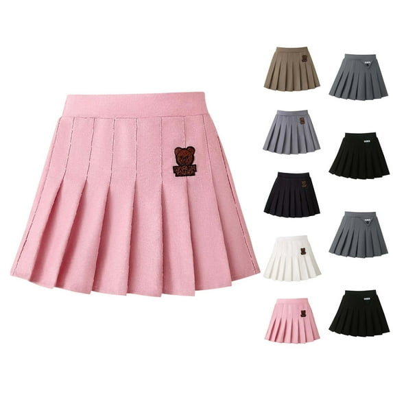 HAOTAGS School Uniforms Skirt for Girls,Tennis High Waisted Solid A-line Pleated Short Skirts Pink 5-6 Years