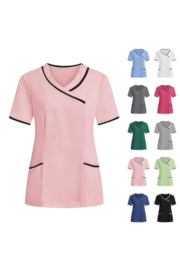 Scrubs Top for Women, Mock Wrap with Pockets Soft Stretch & Durable Workwear Shirts Gray S
