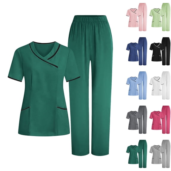 HAOTAGS Scrubs for Women Set, Stretch V-Neck Scrub Tops & Pant Quick Dry Medical Nurse Uniform with Pockets Black 3XL