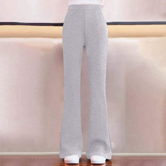 HAOTAGS Shark Pants for Girls, Solid Causal High-Waisted Leggings Elastic Waist Slim Bootcut Trousers Gray 12-13 Years