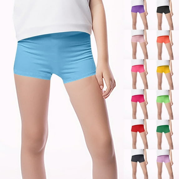 HAOTAGS Short Leggings for Girls, Elastic High Waist Underpants Solid Color Casual Sport Shorts Army Green 8-9Years