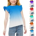 thumbnail image 1 of HAOTAGS Short Sleeved T - Shirts for Girls, Lightweight Tie-dye Ruffled Hem Stylish Tops Blue 3 T, 1 of 9