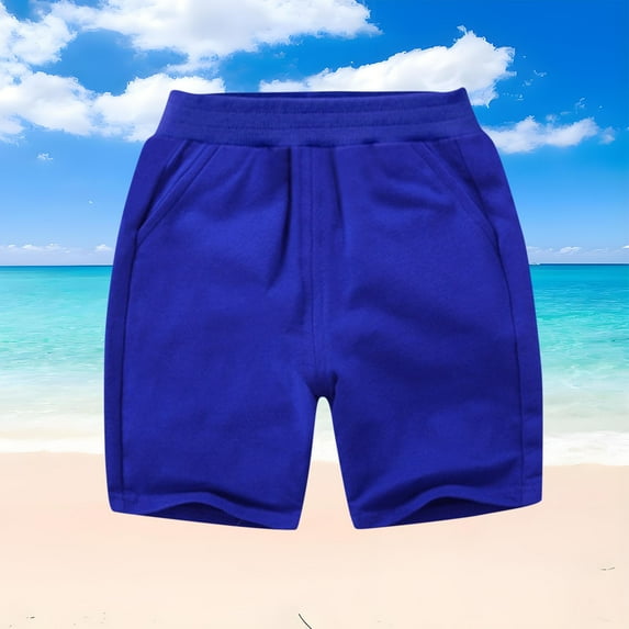 HAOTAGS Shorts for Toddler Boys Girls(1-12), Summer Casual Elastic Waist Sports Shorts With Pockets Blue 5 Years