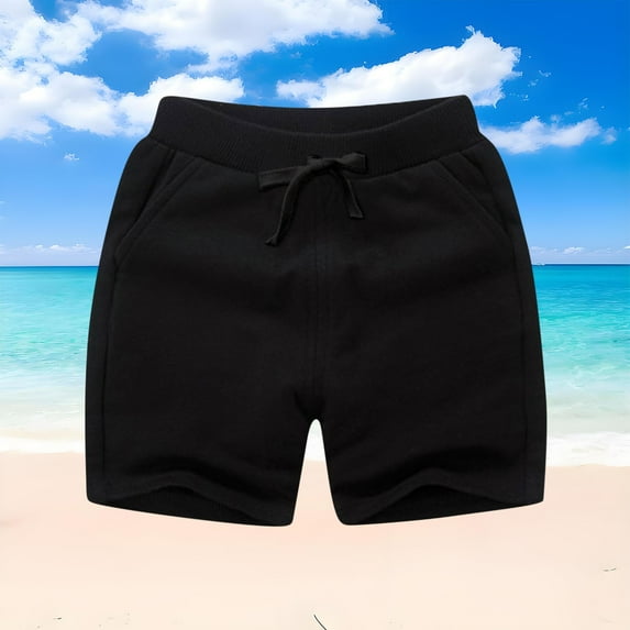 HAOTAGS Shorts for Toddler Boys Girls(1-12), Summer Casual Elastic Waist with Drawstring Sports Shorts With Pockets Black 9 Years