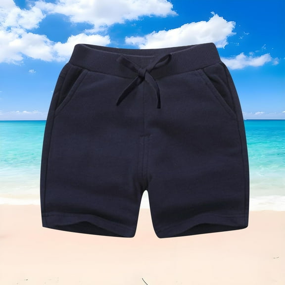 HAOTAGS Shorts for Toddler Boys Girls(1-12), Summer Casual Elastic Waist with Drawstring Sports Shorts With Pockets Dark Blue 4 Years