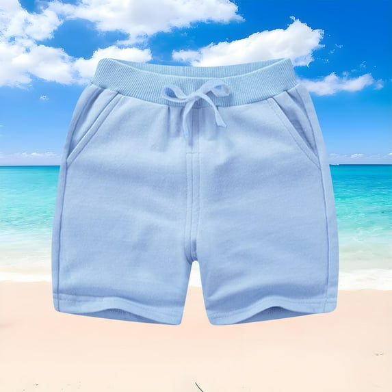 HAOTAGS Shorts for Toddler Boys Girls(1-12), Summer Casual Elastic Waist with Drawstring Sports Shorts With Pockets Light Blue 4 Years