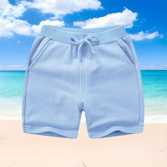 HAOTAGS Shorts for Toddler Boys Girls(1-12), Summer Casual Elastic Waist with Drawstring Sports Shorts With Pockets Light Blue 9 Years