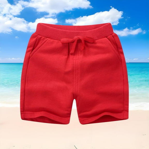 HAOTAGS Shorts for Toddler Boys Girls(1-12), Summer Casual Elastic Waist with Drawstring Sports Shorts With Pockets Red 5 Years