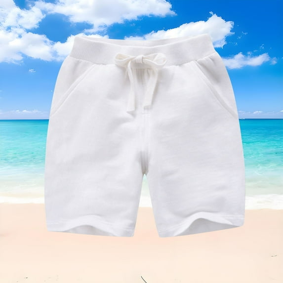 HAOTAGS Shorts for Toddler Boys Girls(1-12), Summer Casual Elastic Waist with Drawstring Sports Shorts With Pockets White 1 Years