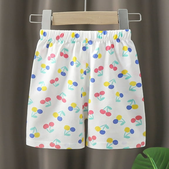 HAOTAGS Shorts for Toddler Boys and Girls(1-7Years), Cute Graphic Cotton Shorts Elastic Waist Home Shorts for Kids White 2 Years