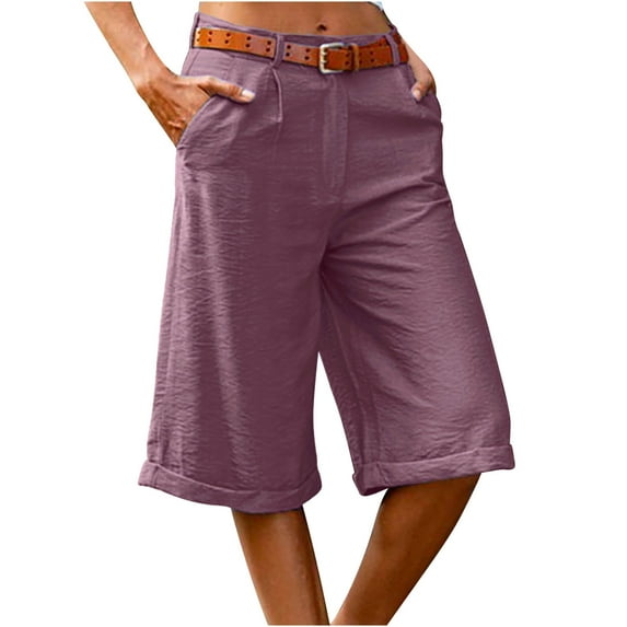 HAOTAGS Shorts for Women, High Waisted Multi Pockets Casual Breathable Summer Everyday Shorts Purple S