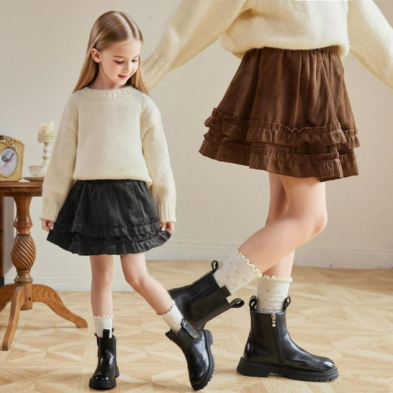 HAOTAGS Skirt Girls VelvetPerformance Puffy Party Dress Elastic Waist Mini Tutu Skirt Khaki 13-14Years