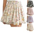 thumbnail image 1 of HAOTAGS Skirts for Girls Summer,Floral Print Breathable Elastic Waistband Ruffle Culottes Beige 5-6, 1 of 6