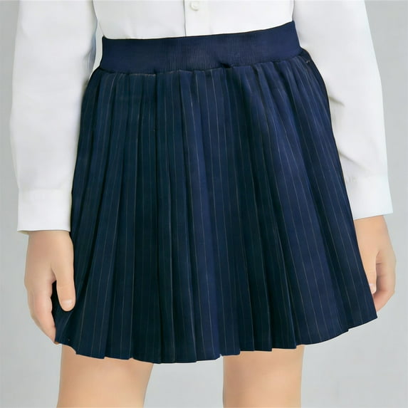 HAOTAGS Skirts for GirlsSchool Uniform Elastic Waist Striped Dress Pleated Skirt Navy 5-6 T