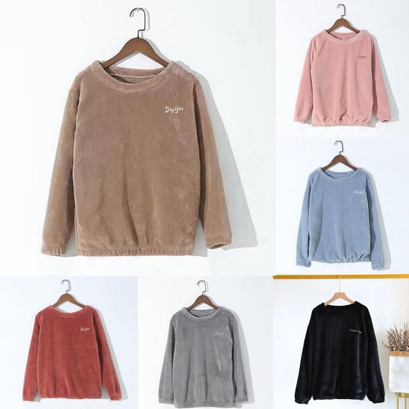 HAOTAGS Sleepshirts for Women,Winter Thick Velvet Warm Top Gray Size M