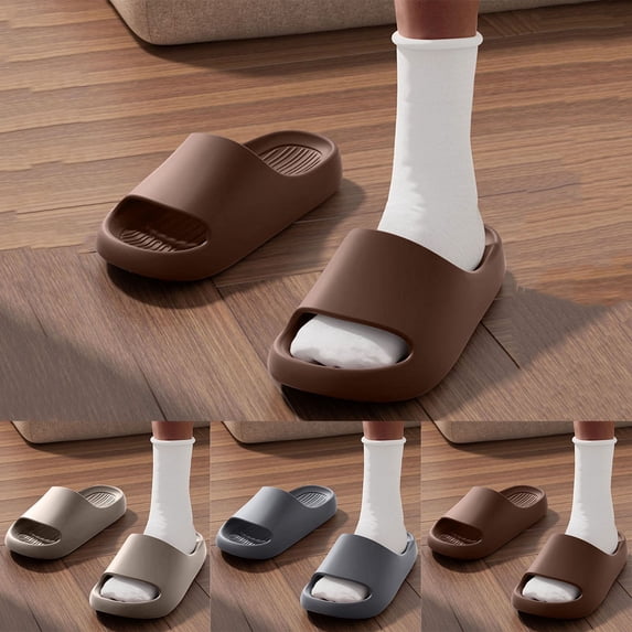 HAOTAGS Slide Slippers for Men Women Non Slip Summer Quick Dry Shower Bathroom Casual Slides Indoor Home Sandals Coffee Size 9-9.5