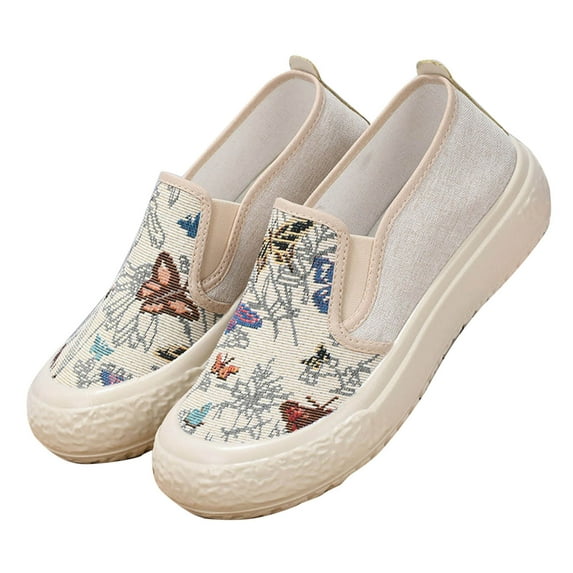 HAOTAGS Slip On Loafers Shoes for Women Flat Flower Casual Outdoor Shoes White Size 6.5