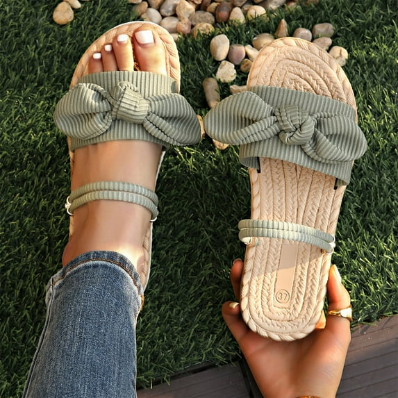 HAOTAGS Slippers for Women Bowknot Casual Slip On Sandals Green Size 7