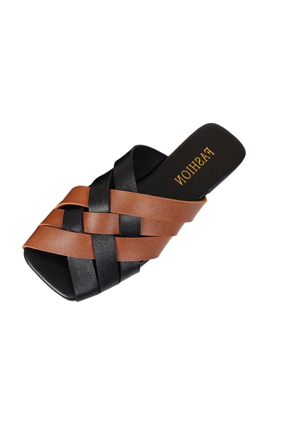 Slippers for Women,Color Block Slingbacks Closed Toe Leather Slides Brown