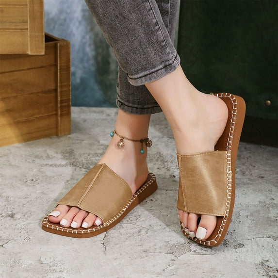 HAOTAGS Slippers for Women Slip On Dressy Sandals Khaki Size 7