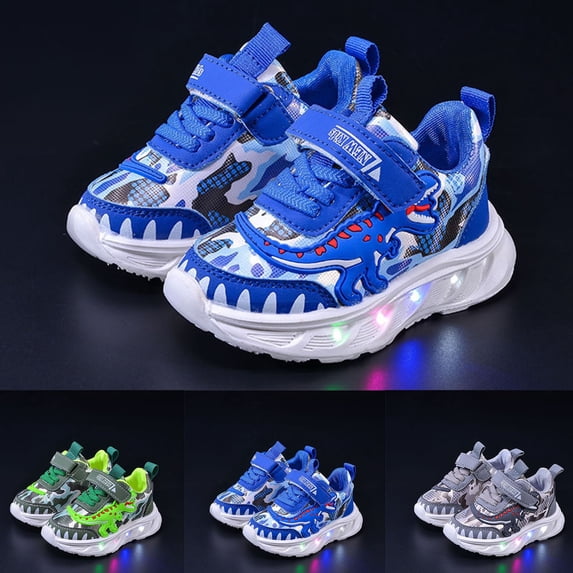 HAOTAGS Sneakers for Boys Light-Up Breathable Soft Comfortable Sole Casual Tennis Shoes Gray Size 9.5