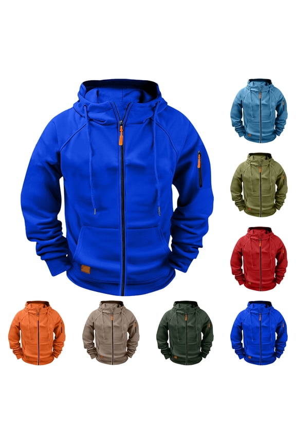 Sport Hoodie Jacket for Men, Full Zip Up Active Long Sleeve Hooded Sweatshirts with Pockets Orange 3XL