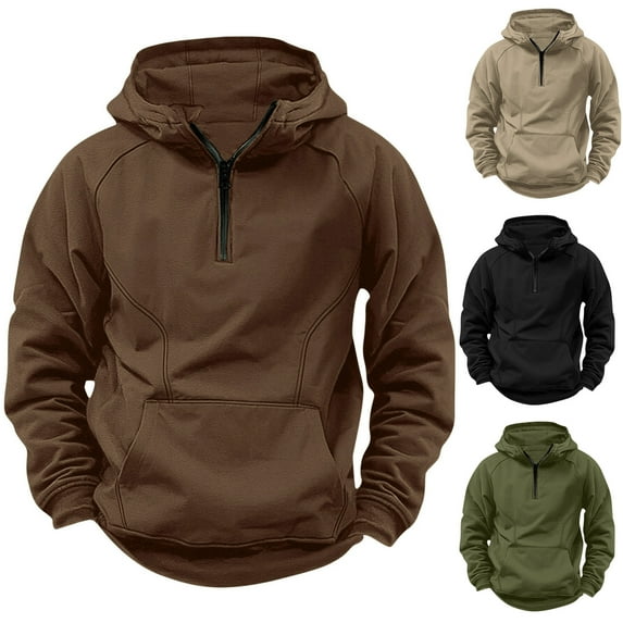 HAOTAGS Sport Hoodie for Men, Quarter Zip Hooded Sweatshirts Solid Color Daily Casual Spring Fall Pullover Top Beige S