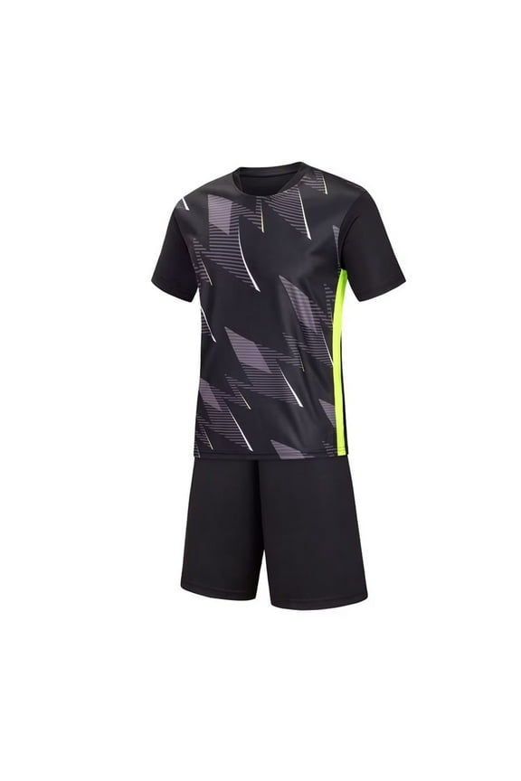 Sport Short Set for Teen Boys, 2 Piece Soccer Training Uniform Crewneck T-Shirt and Shorts Outfit Black