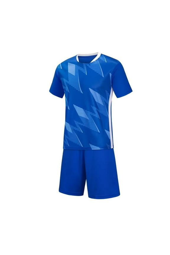 Sport Short Set for Teen Boys, 2 Piece Soccer Training Uniform Crewneck T-Shirt and Shorts Outfit Blue