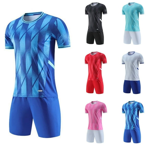 HAOTAGS Sport Short Set for Teen Boys, 2 Piece Soccer Training Uniform Crewneck T-Shirt and Shorts Outfit Blue
