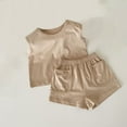thumbnail image 1 of HAOTAGS Summer 2 Piece Tank Top Shorts Set for Baby Boys and Girls Solid Color Outfit Infant Sports Suit Khaki Size 9-12 Month, 1 of 3