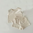 thumbnail image 1 of HAOTAGS Summer 2 Piece Tank Top Shorts Set for Baby Boys and Girls Solid Color Outfit Infant Sports Suit White Size 9-12 Month, 1 of 3