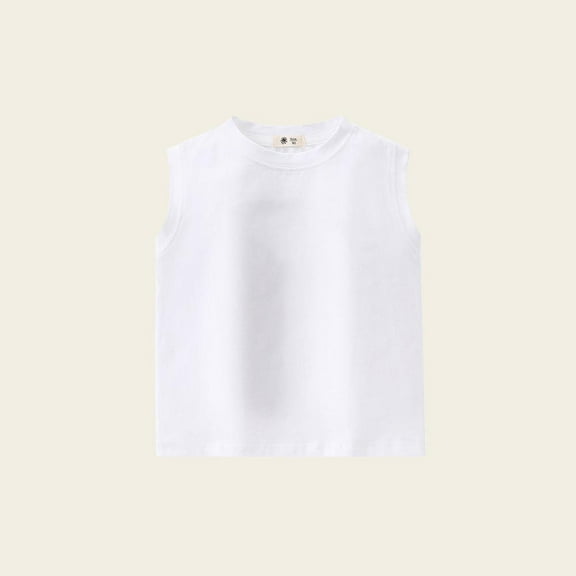 HAOTAGS Summer Boys Girls T - Shirts, Breathable Round Neck Casual Sleeveless Tops White 4 T