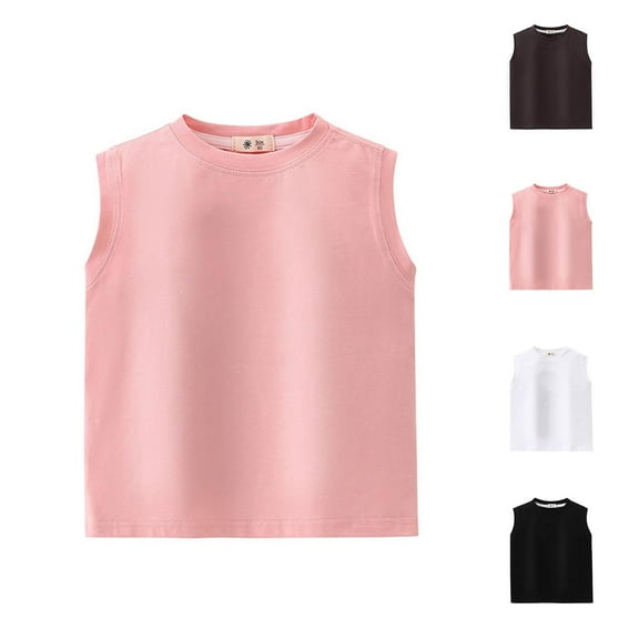 HAOTAGS Summer Boys Girls T - Shirts, Casual Breathable Round Neck Sleeveless Tops Pink 4 T