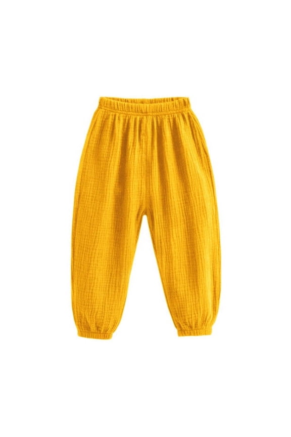 Summer Childrens Pants Boys And Girls Pants Thin Double-layer Lantern Pants Light And Breathable Pants Yellow Size 4-5 Years