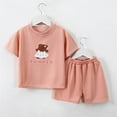 thumbnail image 1 of HAOTAGS Summer Graphic Print Outfit Set for Toddler Boys Girls, Short Sleeve Round Neck Tshirts with Shorts Set Pink 7 T, 1 of 3
