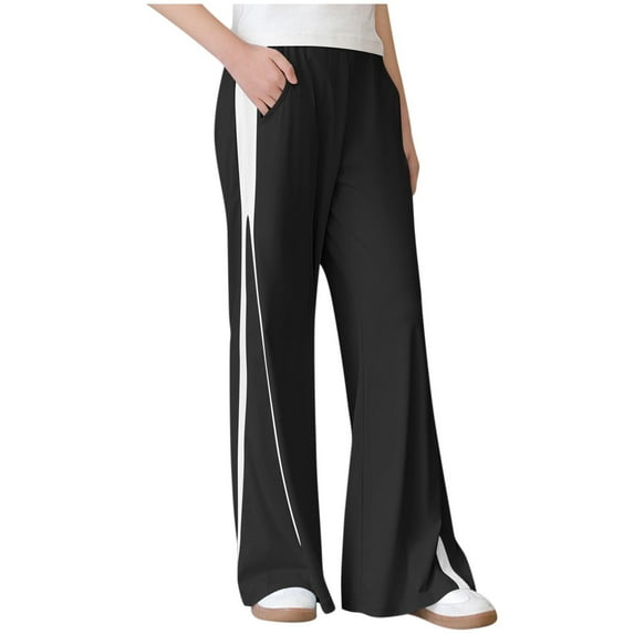 HAOTAGS Summer Pants for Girls, StraightLegged Solid Color Elastic Waisted Casual Long Pants for Outerwear Black 9 Years