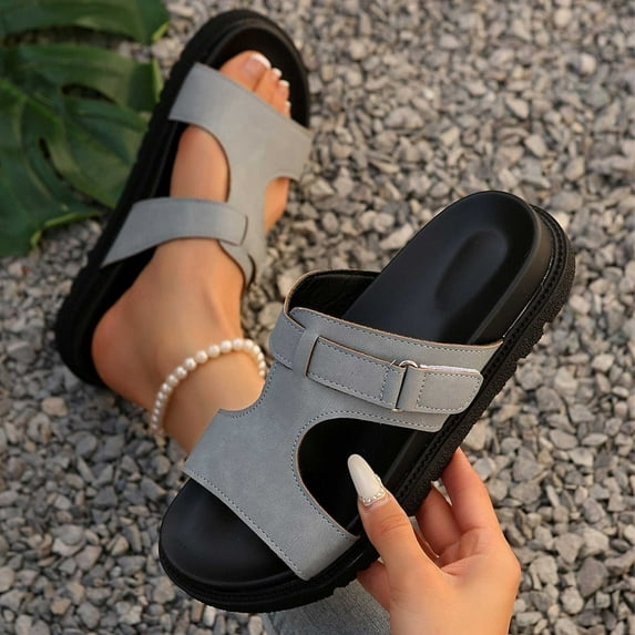 HAOTAGS Summer Sandals for Women Walking Platform Sandals Gray Size 9.5