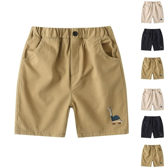 HAOTAGS Summer Shorts for Toddler Boys, Elastic Waist Graphic Print Outdoor Shorts for School Khaki 5 Years