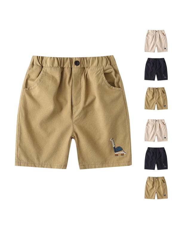 Summer Shorts for Toddler Boys, Elastic Waist Graphic Print Outdoor Shorts for School Khaki 5 Years