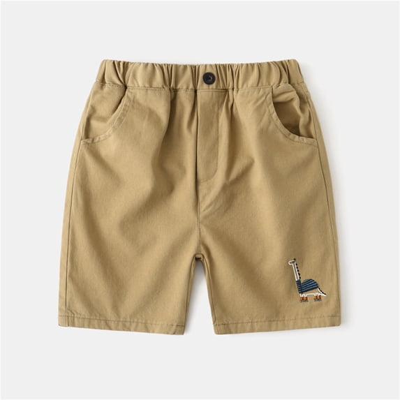 HAOTAGS Summer Shorts for Toddler Boys, Elastic Waist Graphic Print Outdoor Shorts for School Khaki 7 Years