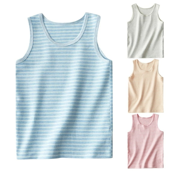 HAOTAGS Summer Tank Tops for Boys Girls, Round Neck Striped Printed Tank Tops Innerwear Light Blue 5 T