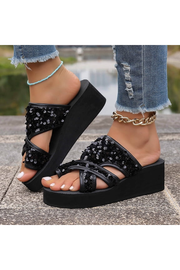 Summer Wedge Sandals for Women Comfortable Walking Platform Sandals Black Size 9