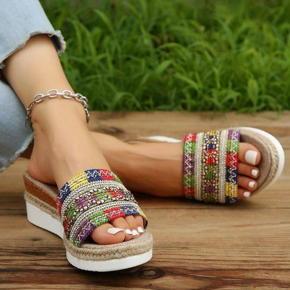 HAOTAGS Summer Wedge Sandals for Women Slide Sandals Fish Mouth Platform Casual Beach Shoes Khaki Size 9.5