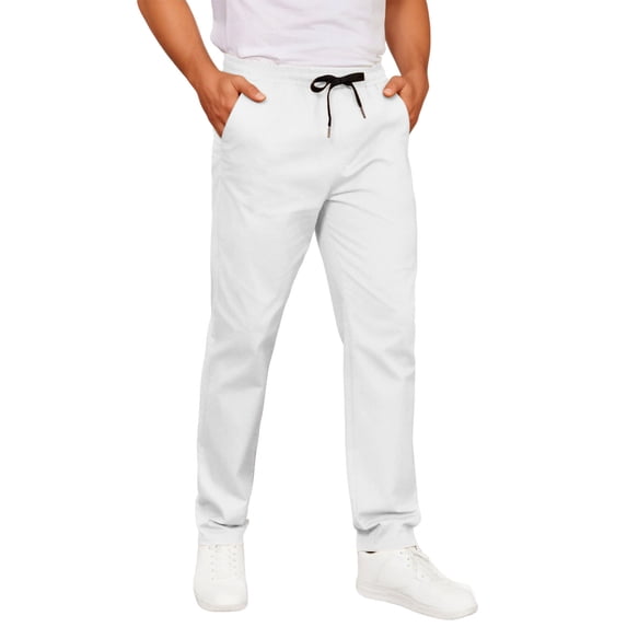 HAOTAGS Sweatpants Men, High Waisted Breathable Drawstring Workout Pants White XL