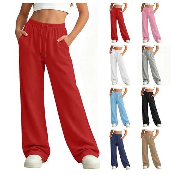 HAOTAGS Sweatpants for Teen Girls(5-14)Casual Lightweight Elastic Waist Stright Leg Long Pants With Side Pockets Navy Size 5T