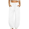 thumbnail image 1 of HAOTAGS Sweatpants for Women with 4 Pockets Fall Winter Solid Color Sport Joggers White L, 1 of 5